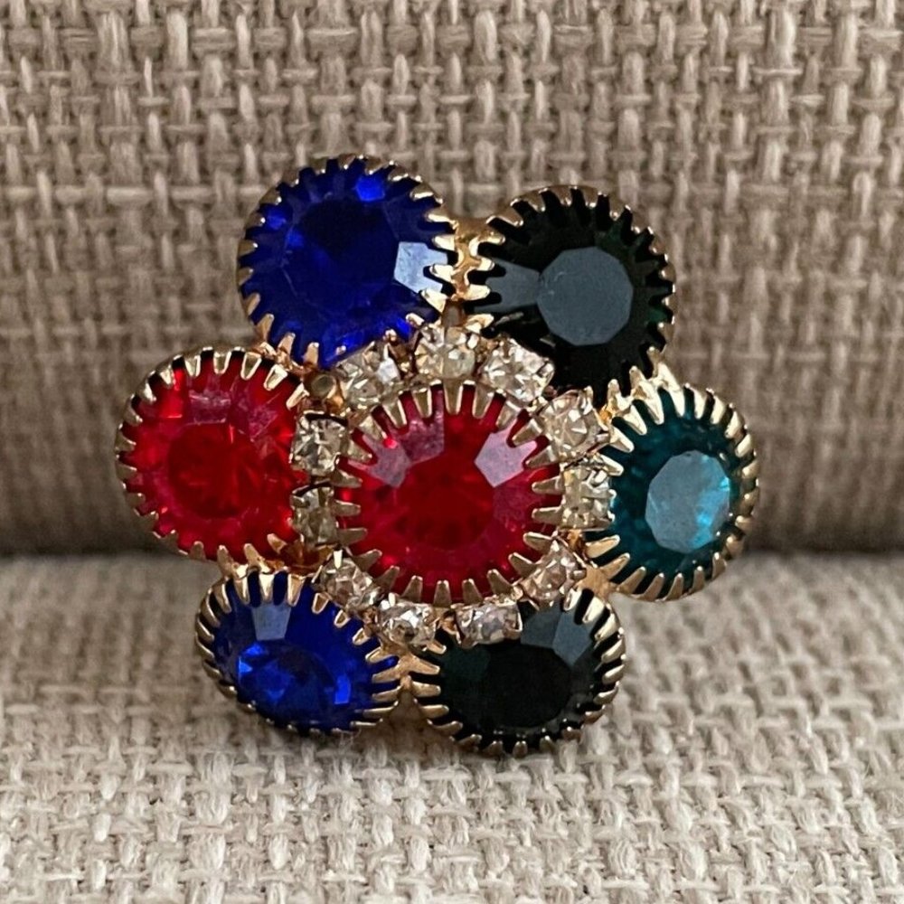 Women Ring Fashion Multi Color Faux Crystals Gold Tone Ring Jewelry Size 6-7